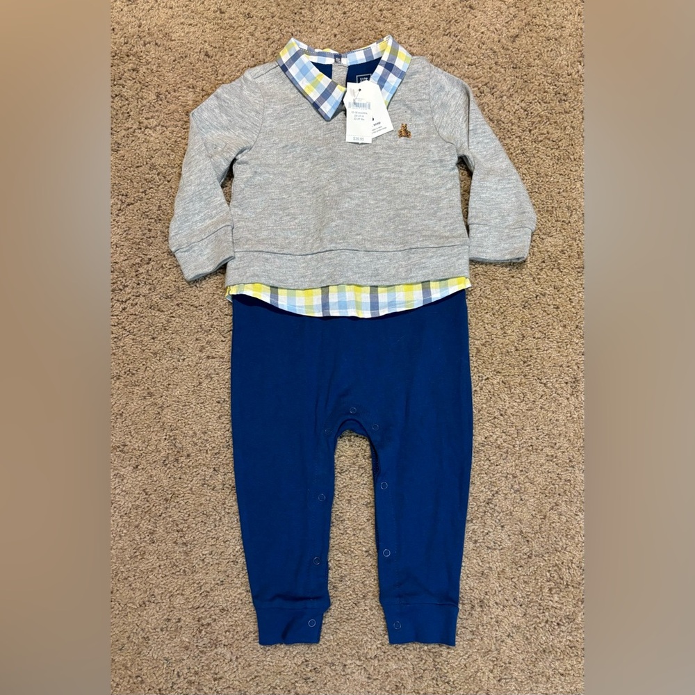 Gap Blue and Gray One Piece with snaps at the back and legs. Size 12-18 months.